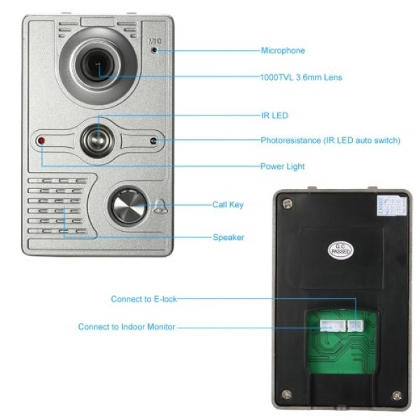 OWSOO  7 inch Wired Video Doorbell Indoor Monitor with IR-CUT Rainproof Outdoor Camera Visual Intercom Two-way Audio Remote Unlo