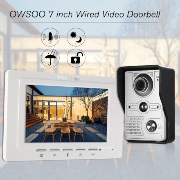 OWSOO  7 inch Wired Video Doorbell Indoor Monitor with IR-CUT Rainproof Outdoor Camera Visual Intercom Two-way Audio Remote Unlo