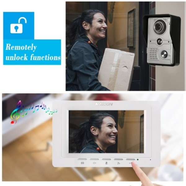 OWSOO  7 inch Wired Video Doorbell Indoor Monitor with IR-CUT Rainproof Outdoor Camera Visual Intercom Two-way Audio Remote Unlo