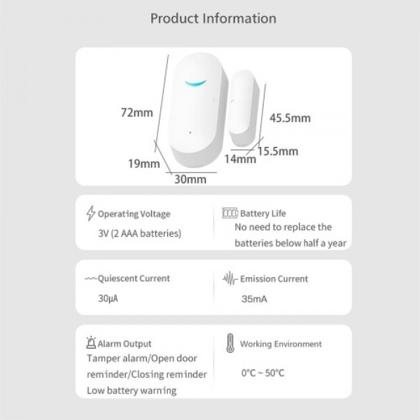 Smart Wireless Door and Window Sensor with Real-Time Alarm Smartphone Monitor App Alerts Wireless Door Open Reminder for Home Se