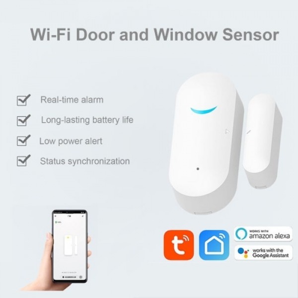 Smart Wireless Door and Window Sensor with Real-Time Alarm Smartphone Monitor App Alerts Wireless Door Open Reminder for Home Se