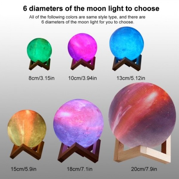 10cm/3.94in 3D Printing Star Moon Lamp USB Led Moon Shaped Table Night Light