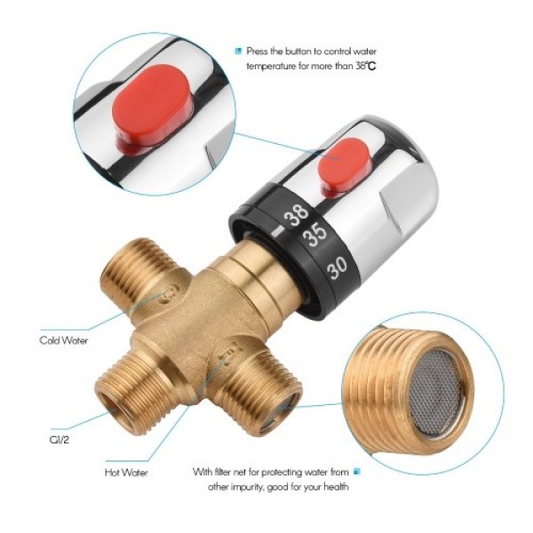 Solid Brass G1/2 Thermostatic Temperature Control Valve