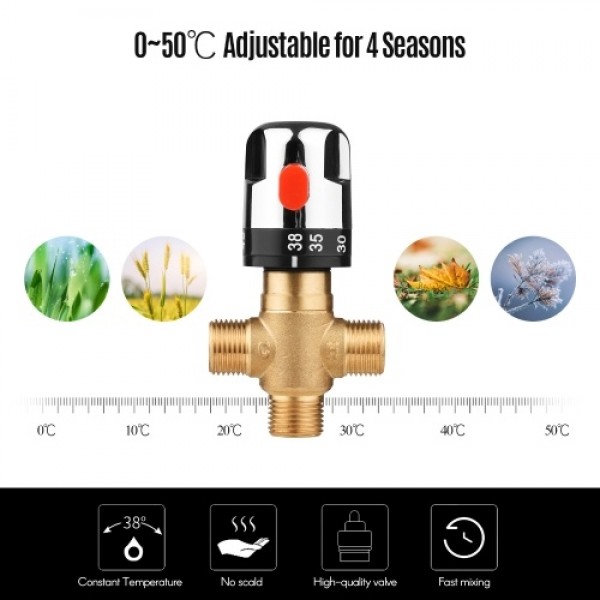 Solid Brass G1/2 Thermostatic Temperature Control Valve