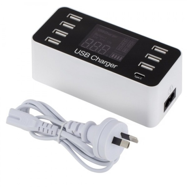 A9 Multi-function Smart USB Charger LCD Display 7 USB Ports 1 Type-C Port AC100-240V