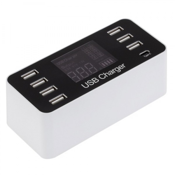 A9 Multi-function Smart USB Charger LCD Display 7 USB Ports 1 Type-C Port AC100-240V