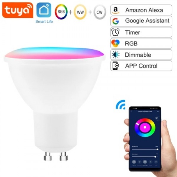 GU10 Smart Bulb LED Light Cup 5W RGB+WW+CW Support Tuya Alexa Google Home IFTTT Remote Voice Control LED Dimming Lamp