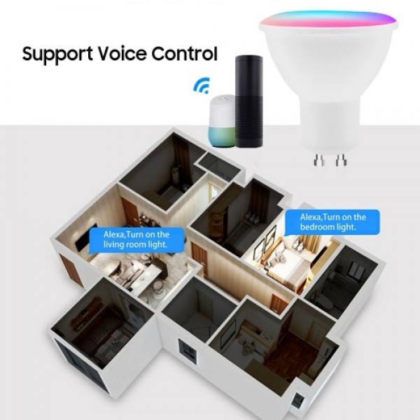 GU10 Smart Bulb LED Light Cup 5W RGB+WW+CW Support Tuya Alexa Google Home IFTTT Remote Voice Control LED Dimming Lamp