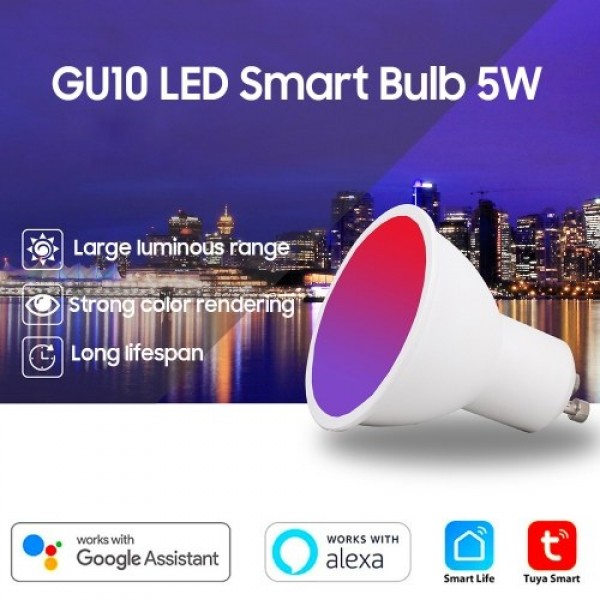 GU10 Smart Bulb LED Light Cup 5W RGB+WW+CW Support Tuya Alexa Google Home IFTTT Remote Voice Control LED Dimming Lamp