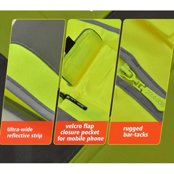 High Visibility Reflective Safety Vest With 8 Pcoekts And Zipper,Meets ANSI/ISEA Standard