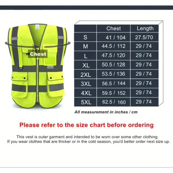 High Visibility Reflective Safety Vest With 8 Pcoekts And Zipper,Meets ANSI/ISEA Standard