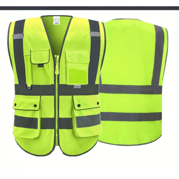 High Visibility Reflective Safety Vest With 8 Pcoekts And Zipper
