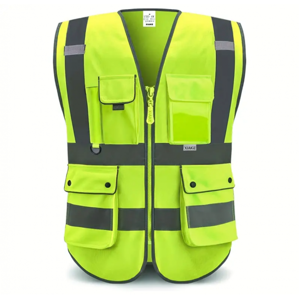 High Visibility Reflective Safety Vest With 8 Pcoekts And Zipper,Meets ANSI/ISEA Standard