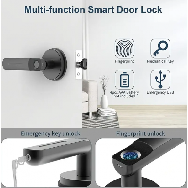 Smart Door Lock,Keyless Fingerprint Unlock Entry Door Lock With Handle,Biometric Door Lock,Room Door Lock For Home/Storage /Bedroom/Office And Other Private Spaces (Black) Gift For Birthday/Valentines/Easter/Boy/Girlfriends