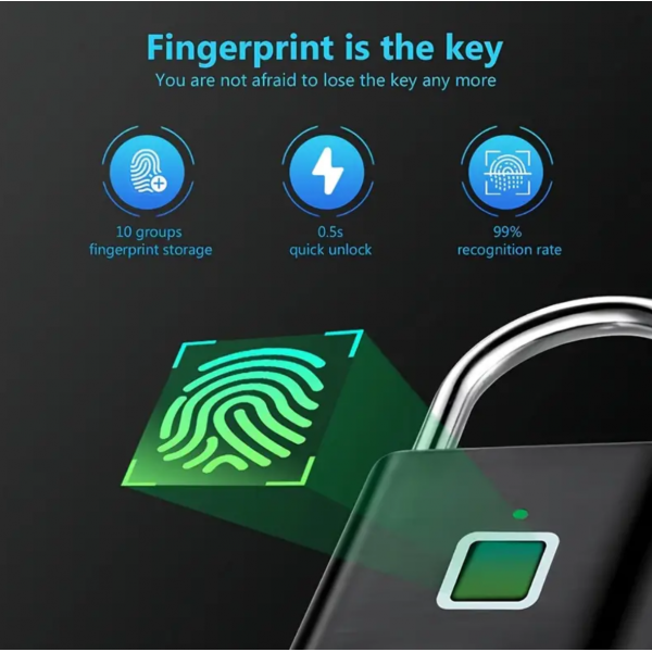 Smart Fingerprint Padlock USB Rechargeable Door Lock Biometric Thumbprint Door Padlocks Zinc Alloy Smart Life Unlock