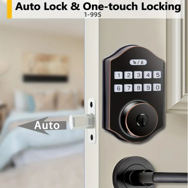 Keyless Entry Door Lock, Electronic Deadbolt With Keypad, Auto Front Door Lock, 100 Users Codes With Anti-Peeking Password, IP54 & Easy Installation Design