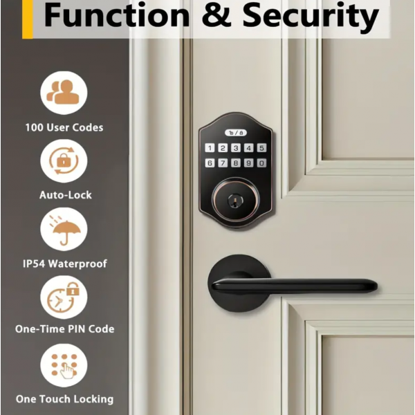 Keyless Entry Door Lock, Electronic Deadbolt With Keypad, Auto Front Door Lock, 100 Users Codes With Anti-Peeking Password, IP54 & Easy Installation Design