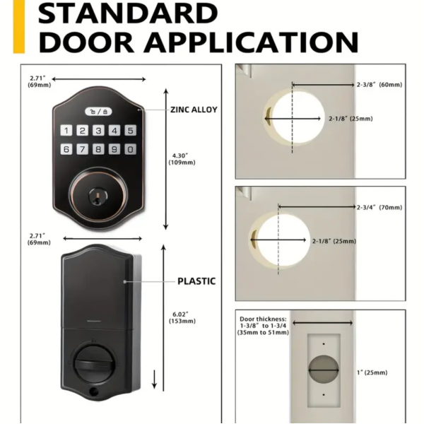 Keyless Entry Door Lock, Electronic Deadbolt With Keypad, Auto Front Door Lock, 100 Users Codes With Anti-Peeking Password, IP54 & Easy Installation Design