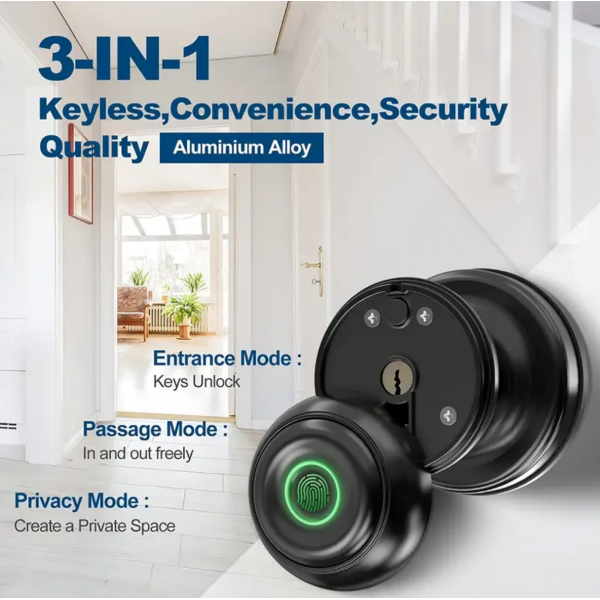 Smart Door Knob, Fingerprint Unlock Door Lock Smart Lock Biometric Door Lock Fingerprint Door Knob With App Control, Great For Bedrooms,Cloakroom,Apartments Offices