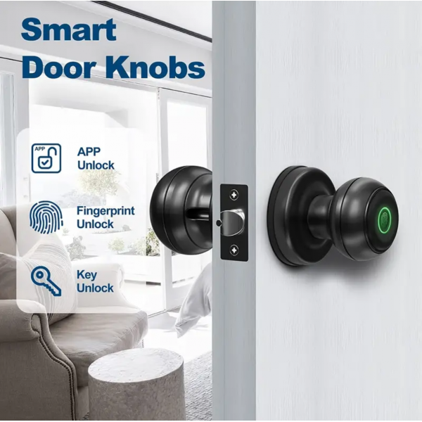 Smart Door Knob, Fingerprint Unlock Door Lock Smart Lock Biometric Door Lock Fingerprint Door Knob With App Control, Great For Bedrooms,Cloakroom,Apartments Offices