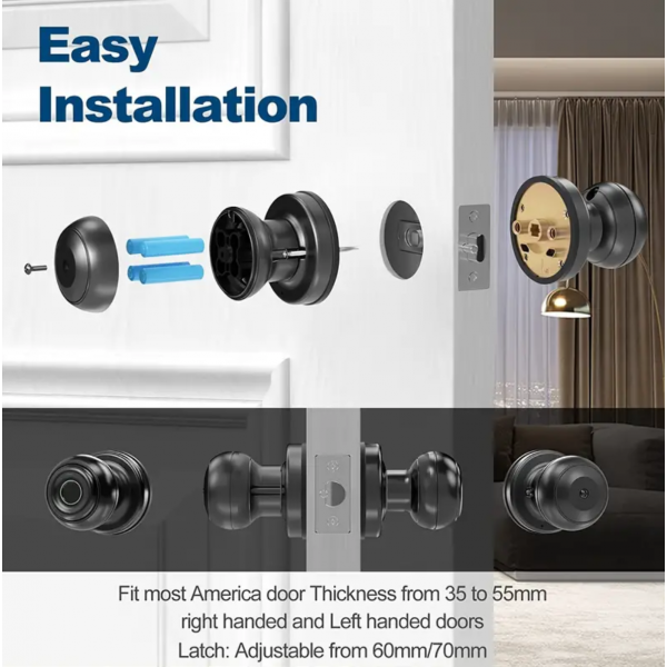 Smart Door Knob, Fingerprint Unlock Door Lock Smart Lock Biometric Door Lock Fingerprint Door Knob With App Control, Great For Bedrooms,Cloakroom,Apartments Offices