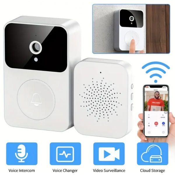 (Build-in Battery) Wireless Video Doorbell With Camera, Wide Angle Intelligent Visual WiFi Rechargeable Security Door Doorbell, 2-Way Audio, Motion Detection, HD Night Vision Only Support 2.4G Wifi