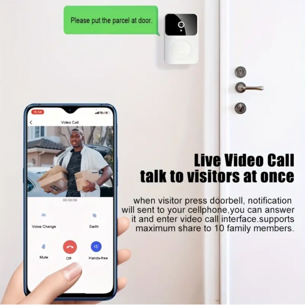 (Build-in Battery) Wireless Video Doorbell With Camera, Wide Angle Intelligent Visual WiFi Rechargeable Security Door Doorbell, 2-Way Audio, Motion Detection, HD Night Vision Only Support 2.4G Wifi