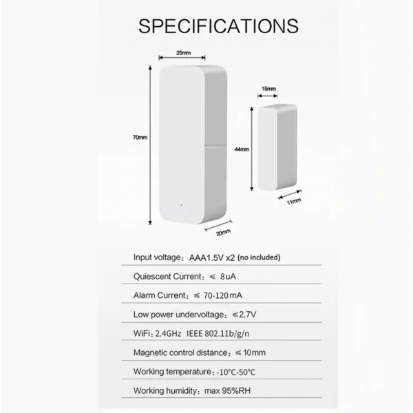 Alert WiFi Door Window Sensor Automatic Magnetic Contact Sensor Open/Closed Detector Support Alexa Google Voice Control