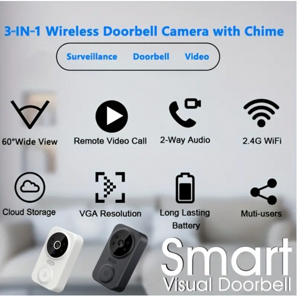  Multi Version 3-in-1 Intelligent Wireless Video Doorbell And Camera, Wide Angle Intelligent Visible WiFi Rechargeable Doorbell, 2-way Audio, Monitoring, Video High-definition Night Vision Home Intelligent Safety Doorbell Camera, Used For Homes, Apartment