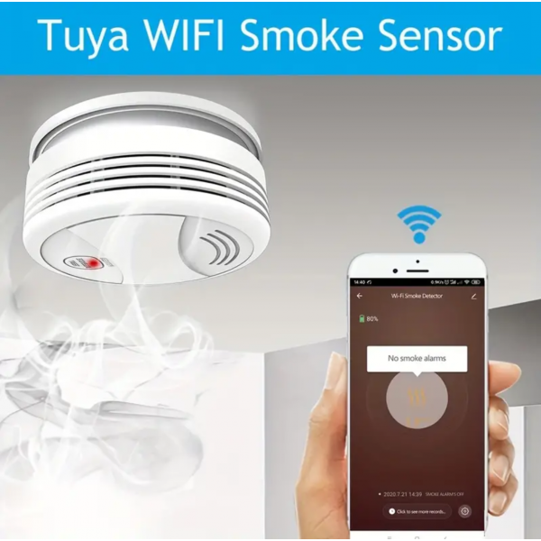 WiFi Smoke Detector Alarm Smart Fire Protection 90dB Smoke Alarm Sensor Home Security System Work With Tuya Smart Life APP Without Battery