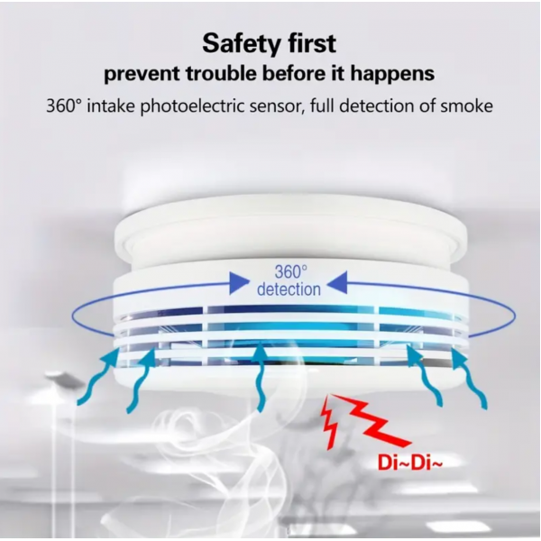 WiFi Smoke Detector Alarm Smart Fire Protection 90dB Smoke Alarm Sensor Home Security System Work With Tuya Smart Life APP Without Battery