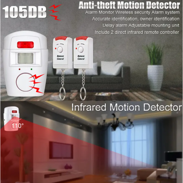 1 Set Smart Home Security PIR Alert Infrared Sensor Alarm System Anti-theft Human Motion Detector 105DB Siren With 2pcs Remote Controller